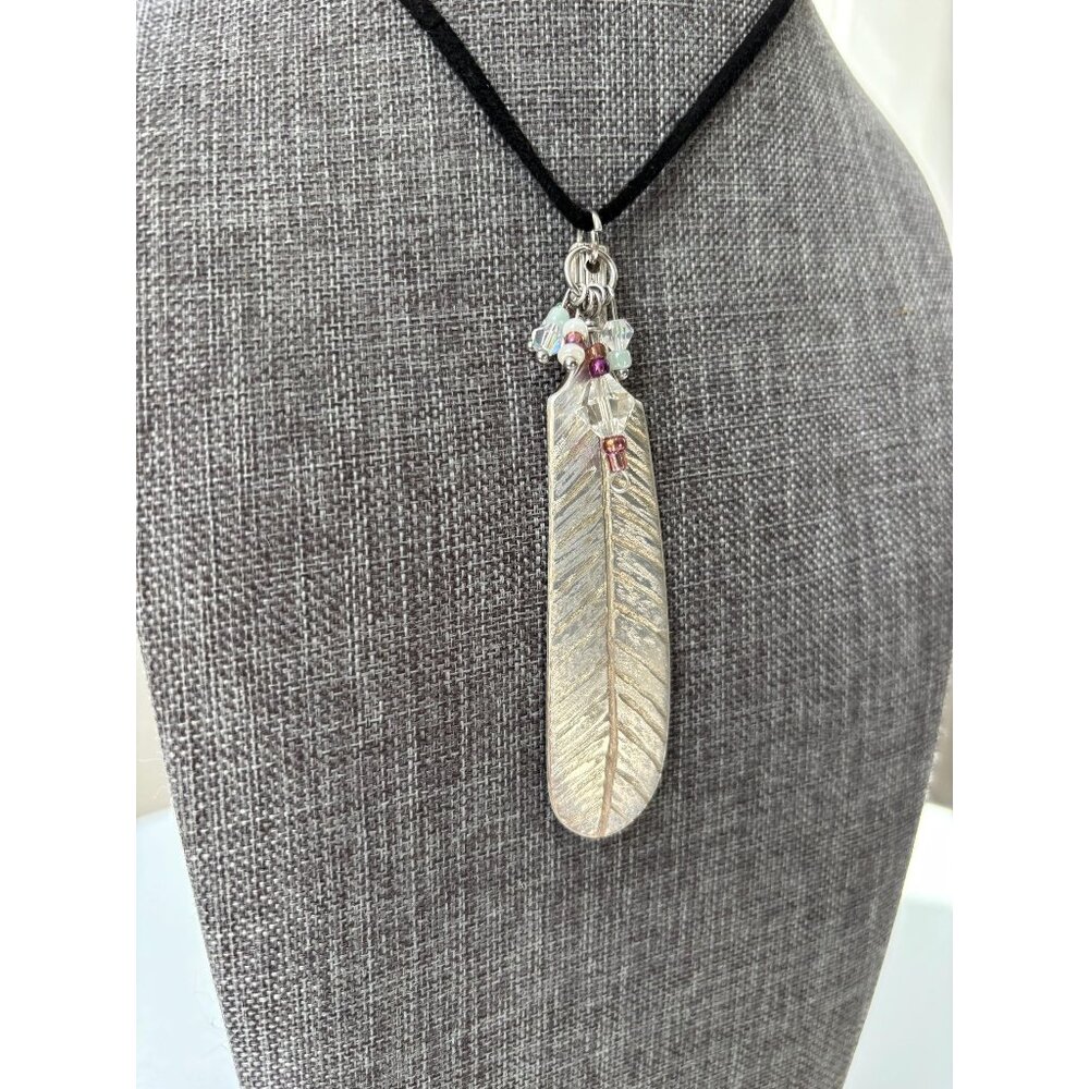 Upcycled Silverware Feather Pendant Necklace: Bohemian Flatware Jewelry